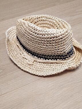 Mayoral Beige Crochet Straw Hat with Black Band